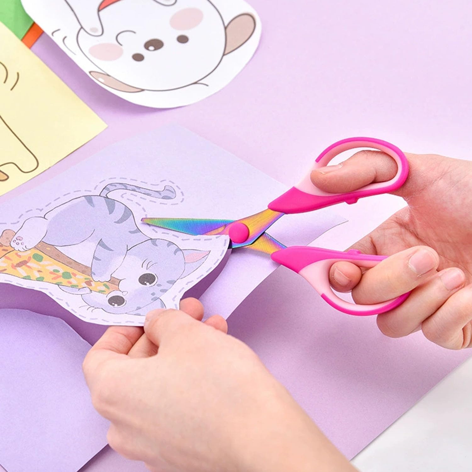 Zicolu Craft Scissors Set of 3 pack, Sharp Rainbow Titanium Coating All Purpose Scissors, Ergonomic Semi-Soft Rubber Grip, Suitable for School, Office and Household Use, Pink, 8.5''/6.5''/5.5"