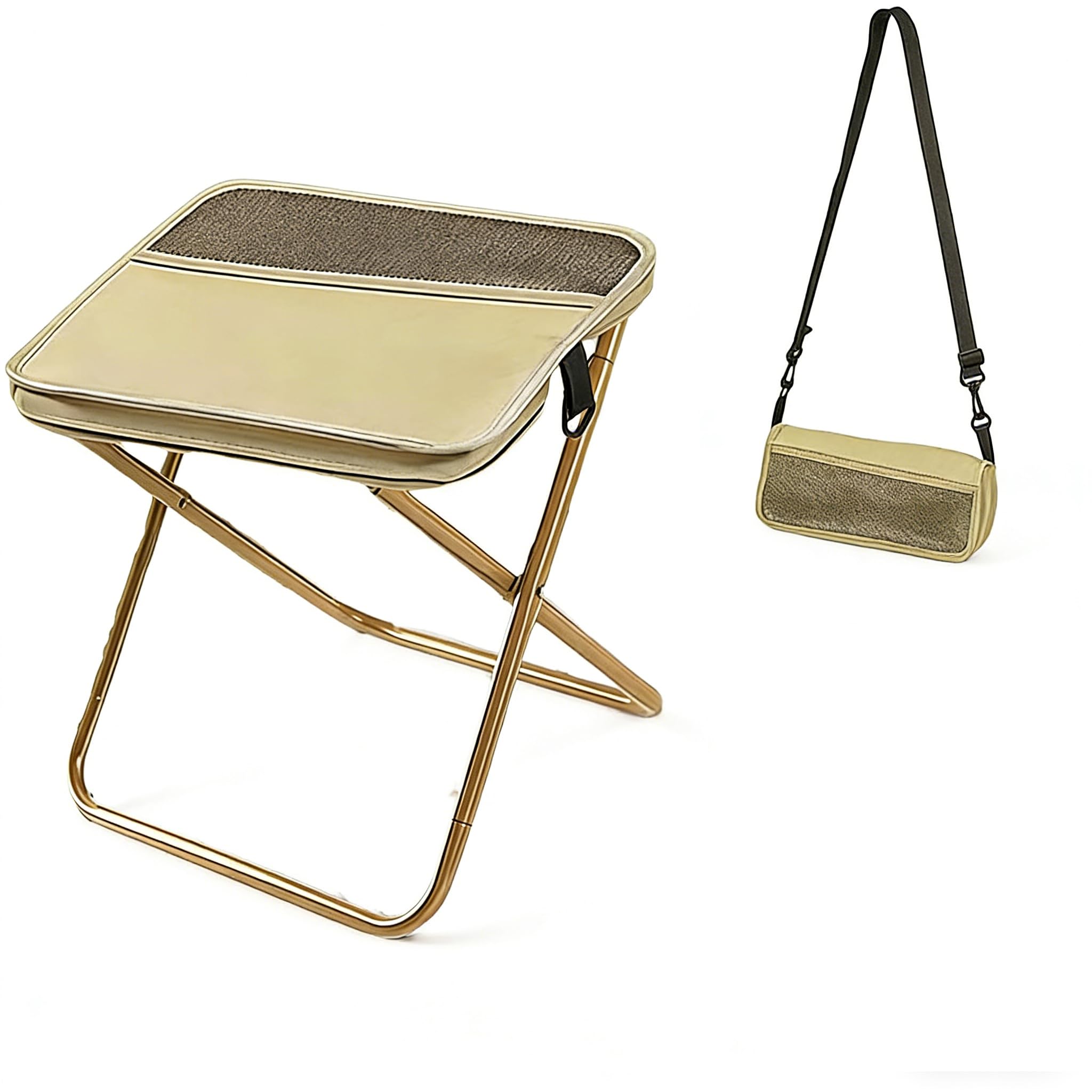 Portable Collapsible Camping Stool, Upgraded Ultralight Folding Chair for Adults, Heavy Duty 250LB Load Capacity, Handbag Pocket Chair for Fishing Hiking Gardening Beach & Outdoor Activities (Khaki)