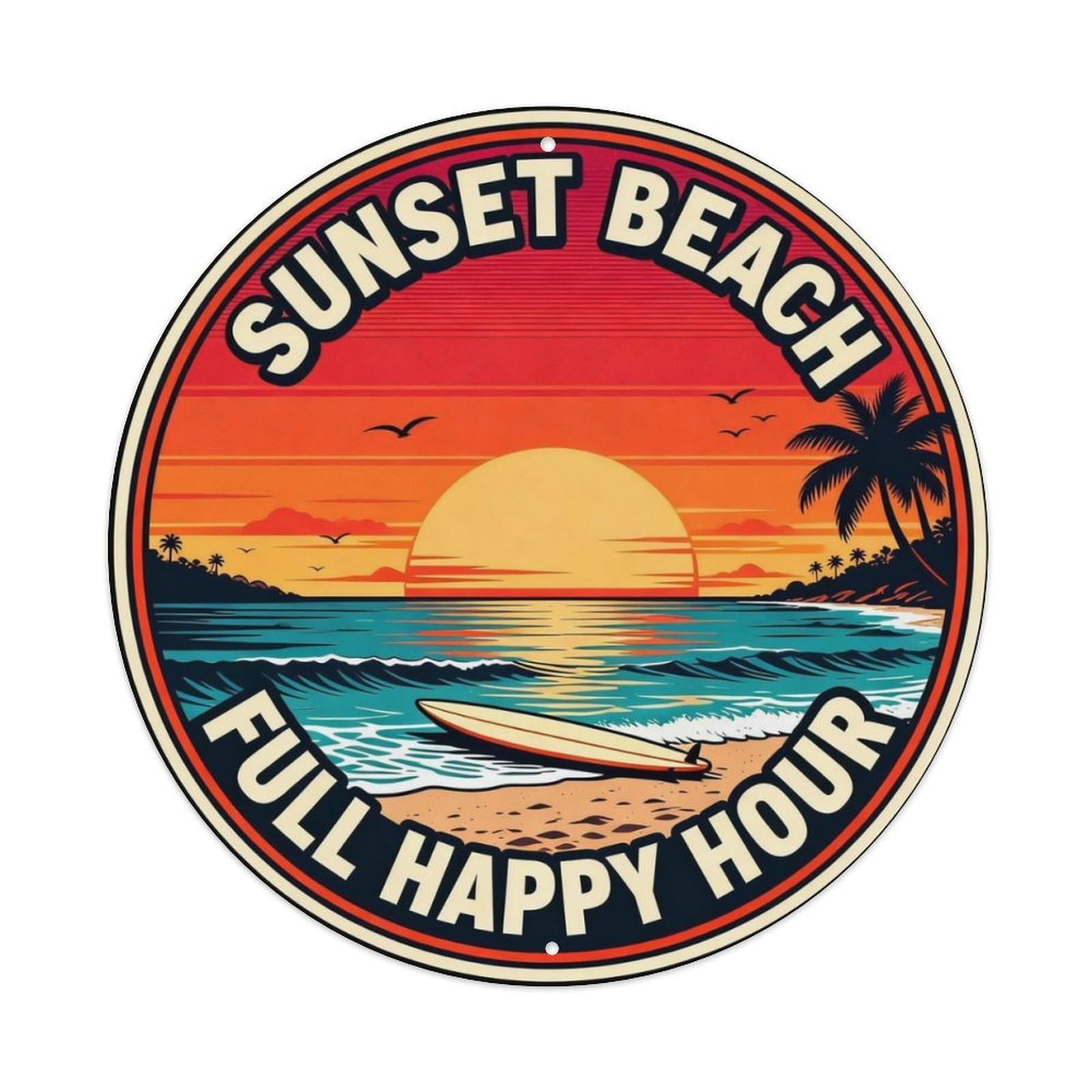 Sunset Beach Full Happy Hour Metal Tin Sign Plaque
