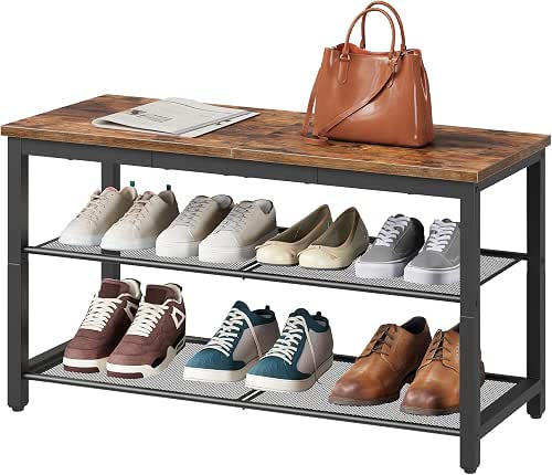 HOOBRO Shoe Bench, 3-Tier Shoe Rack, Industrial Shoe Organizer Storage