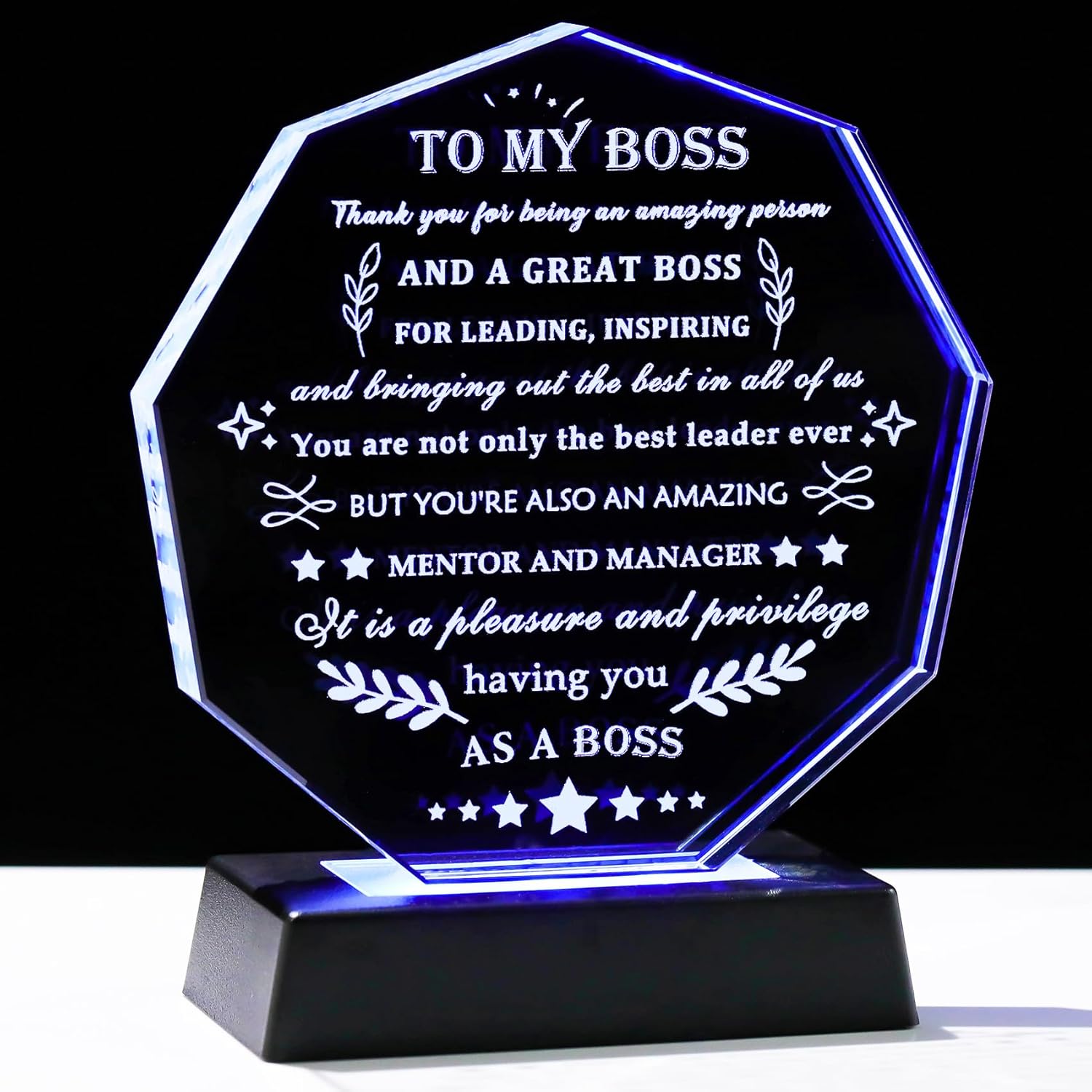 Crystal Boss Gifts for Men Women with LED Base Appreciation Gifts for Boss Mentor Leader on Christmas Birthday Thank You Going Away Retirement Gift for Bosses Lady