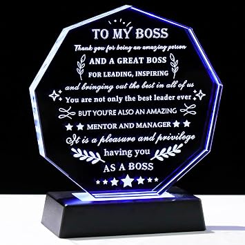 Arikyrist Crystal Boss Gifts for Men Women with LED Base Appreciation Gifts for Boss Mentor Leader on Christmas Birthday Thank You Going Away Retirement Gift for Bosses Lady