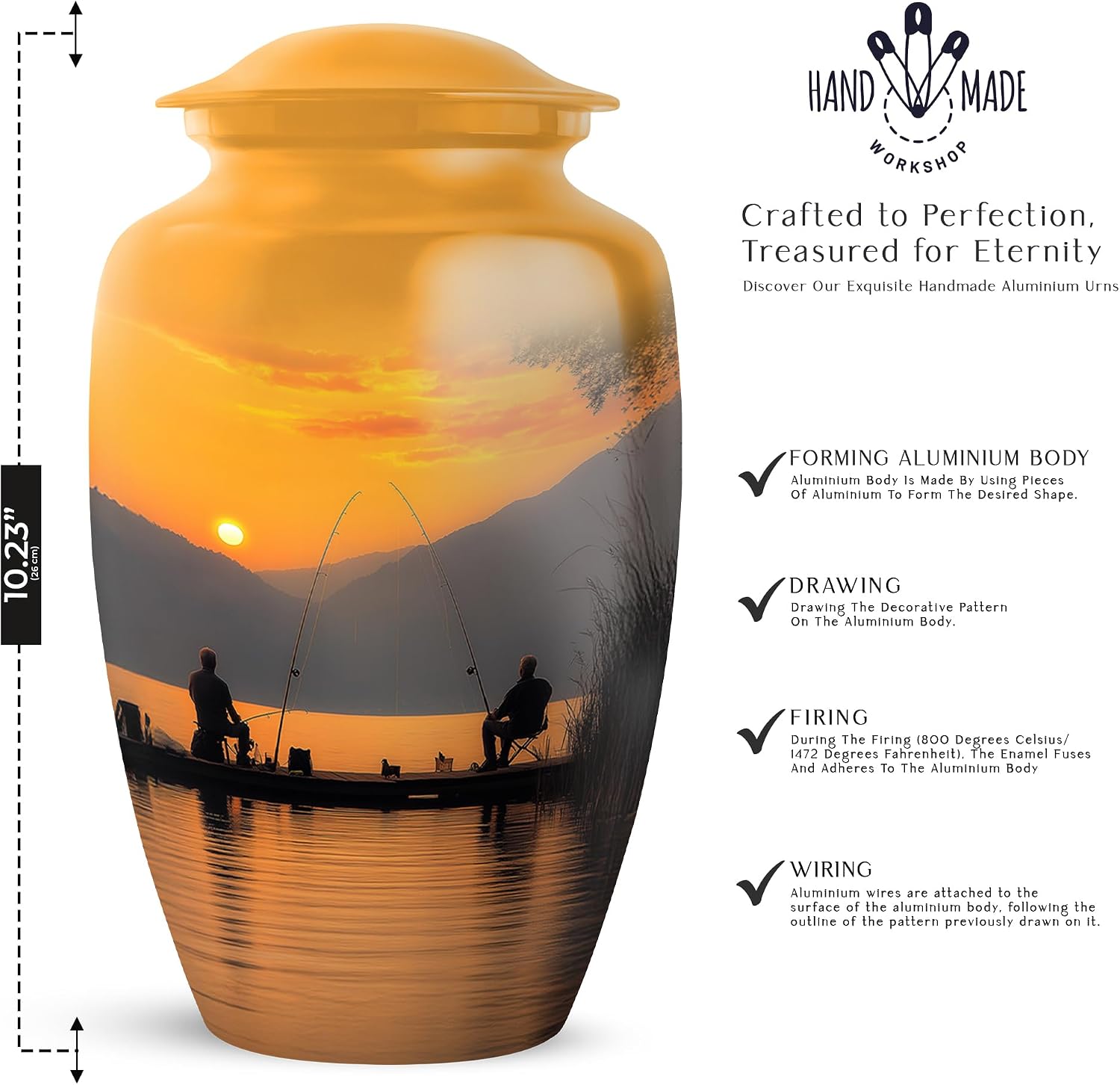 Yatskia Lake Fishing at Dusk Large Cremation Urns for Adult Ashes Mother and Father, Decorative Memorial Urn for Ashes Adult, (Classic Large, 10 Inch)
