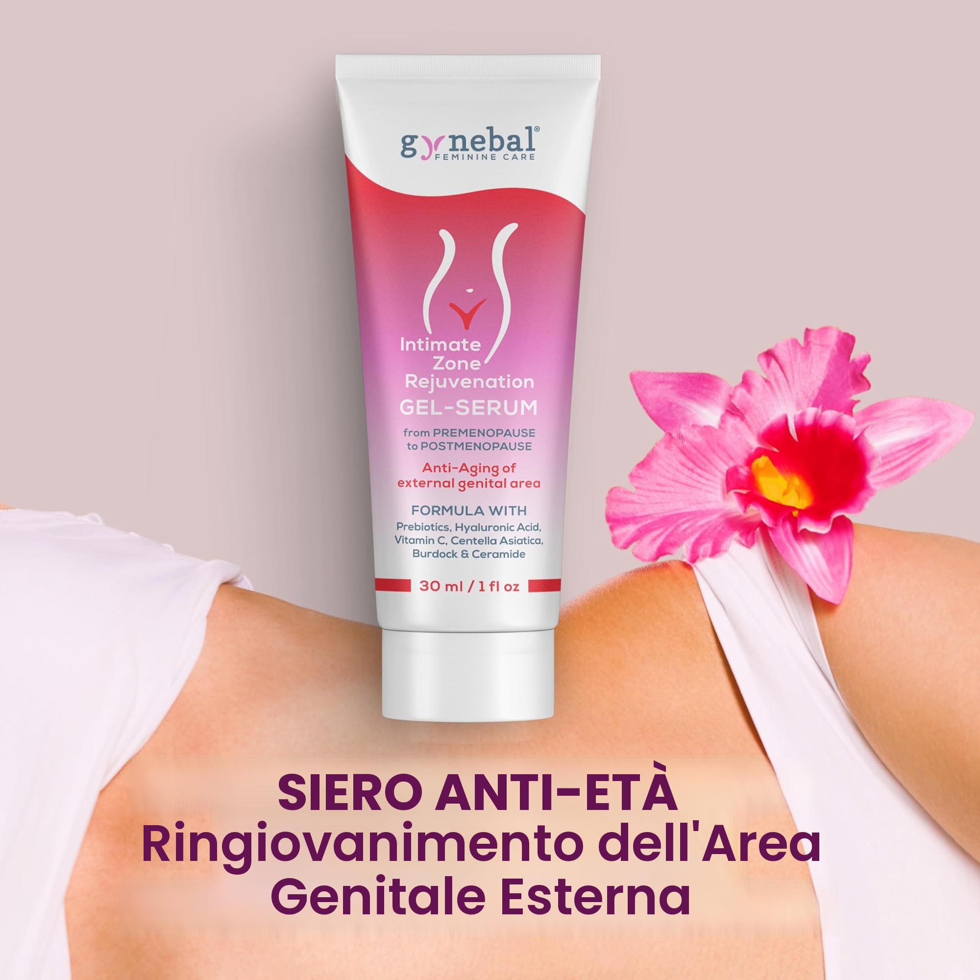30 ml GYNEBAL Gel-Serum intimo super idratante e antietà contro la secchezza intima femminile in menopausa - Uso esterno - Ringiovanimento zona vulvo-vaginale con ialuronico, vit C, ceramidi.