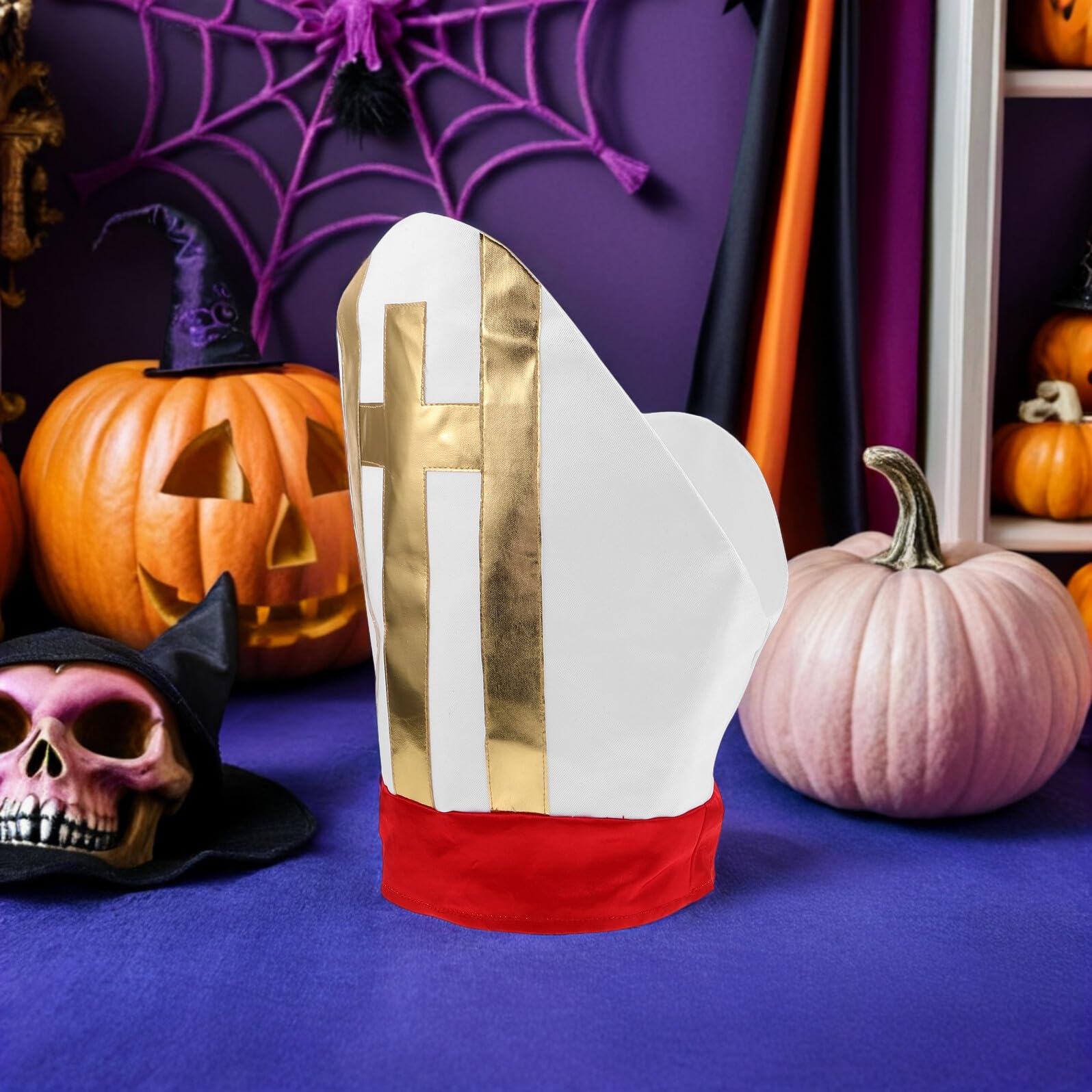 Gatuida Cappello da Prete Mitra per Costume da Clero Uomo Copricapo Cosplay Liturgico Rosso Leggero e Confortevole Accessorio Teatrale per Feste di Halloween e Rappresentazioni