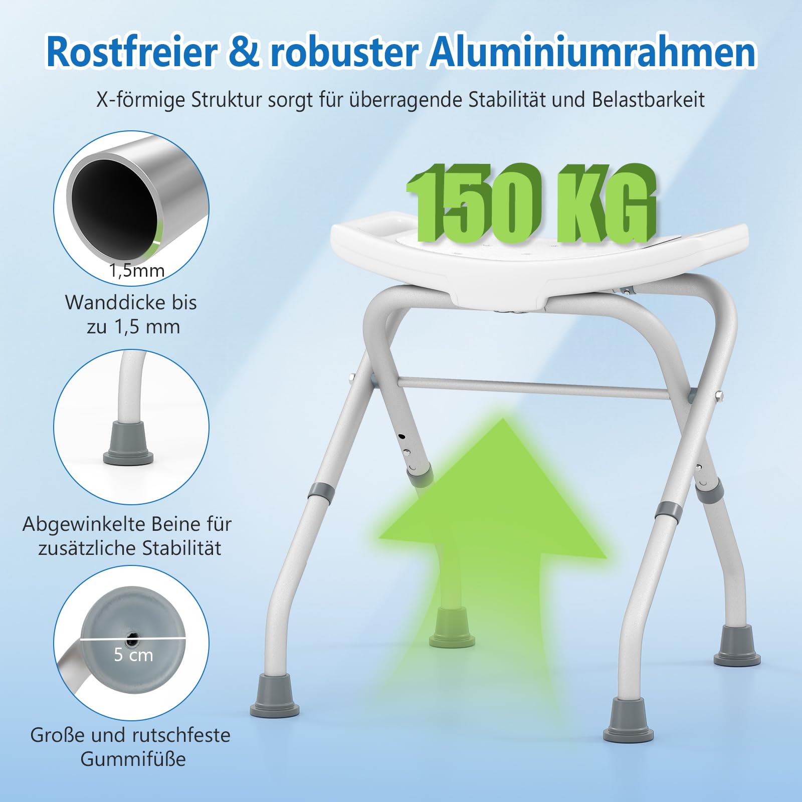 COSTWAY Waterdichte douchekruk, HDPE, badkruk met plank en dubbele