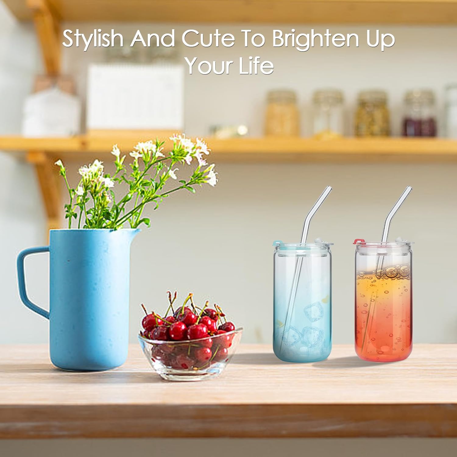 COMI 6pcs Glass Cups with Lids And Straws, Glass Tumbler for Iced Coffee, Drinking Glasses with Two Cleaning Brush,Glass Drinking Set - Image 7