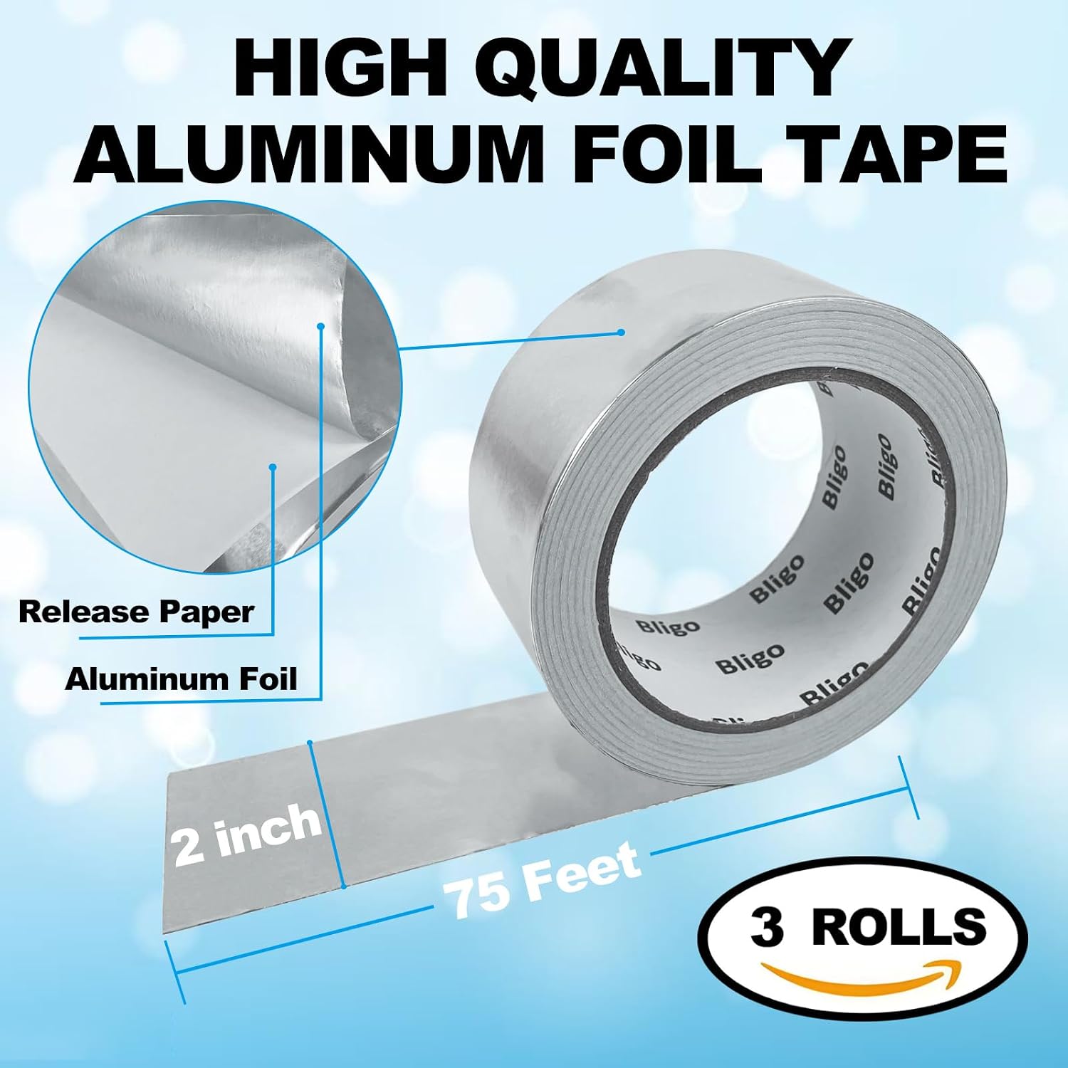 3 Pack Aluminum Foil Tape 2 Inch x 225 Feet Total Heavy Duty