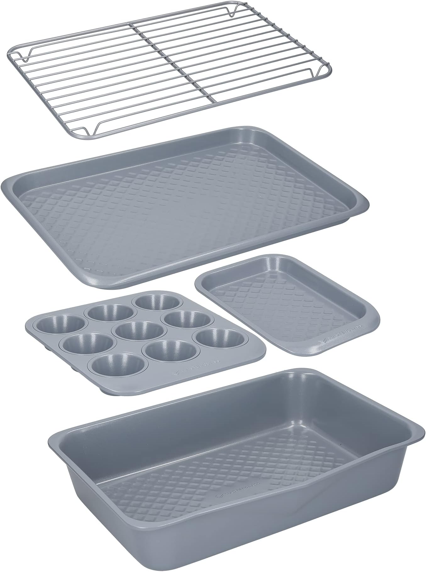 MasterClass Smart Ceramic Stackable Bakeware Set, Carbon Steel with Robust Ceramic Coating, Grey, 5 Pieces
