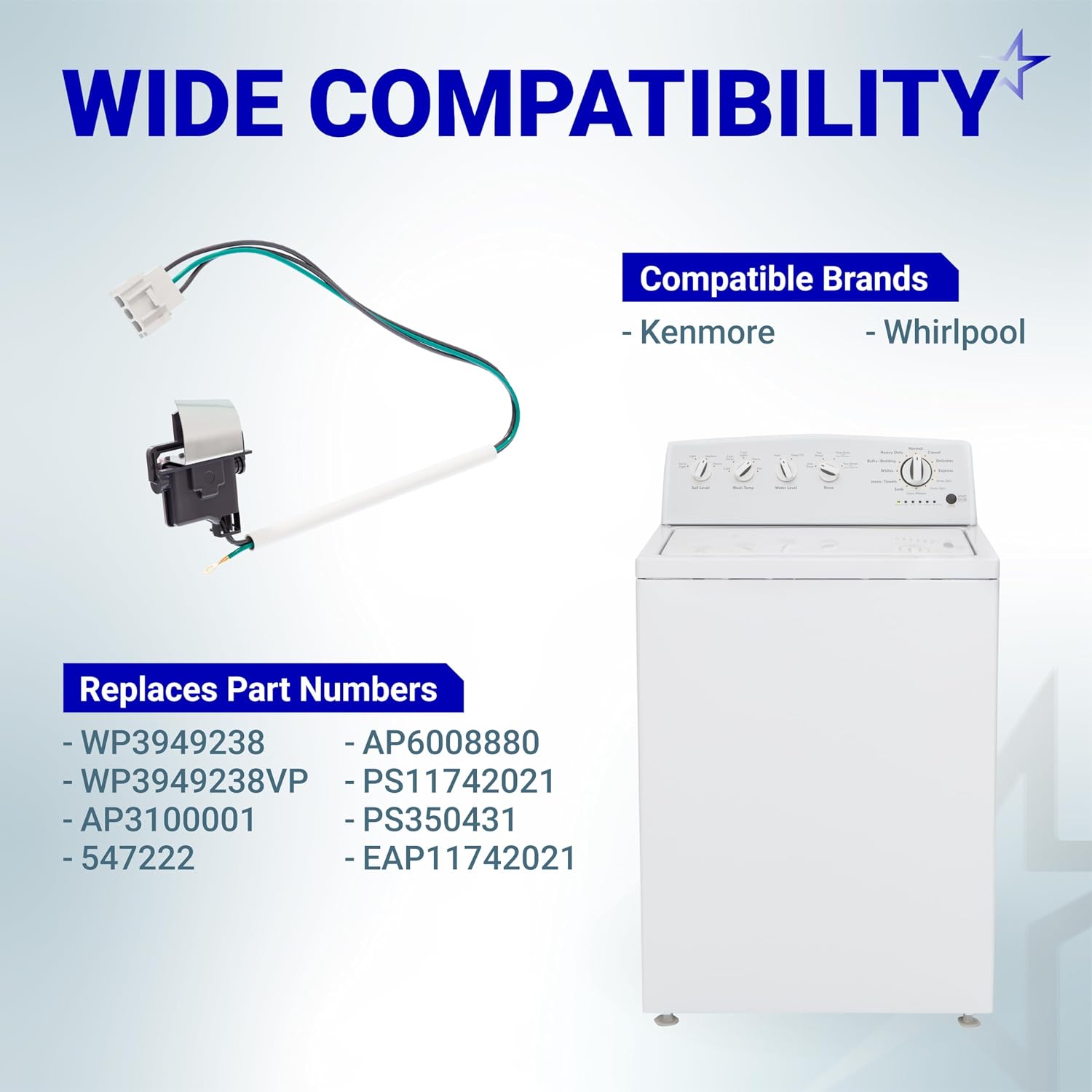 BlueStars 3949238 Washer Door Lid Switch - Compatible with Whirlpool & Kenmore Washers - Replaces WP3949238 AP3100001 PS350431 WP3949238VP AP6008880 PS11742021 - Upgraded with Metal Shield