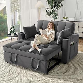 Multifunktions Schlafsofa klappbar mit dreistufiger Rückenlehne Kissen Getränkehalter und Stauraum ideal für Wohnzimmer Schlafzimmer Heimkino Wohnung (Gray + Velvet + 2 Seat)
