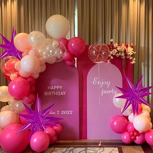 Miniatura 4 de Globos de estrella de color rosa intenso, 40 globos gruesos en explosión, globos metálicos de aluminio de explosión de estrella de 28 pulgadas para