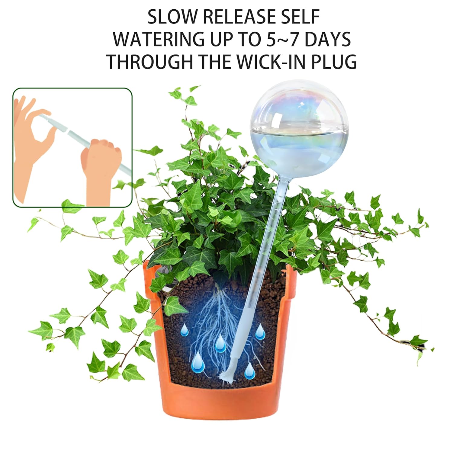 6.5oz Self Watering Globes (4 Pack),Medium Glass Plant Water Bulbs for Indoor Plants, Automatic Drip Irrigation,Light Iridescent Watering Stakes for Vacation & Daily Use (Slow-Release Hydration)