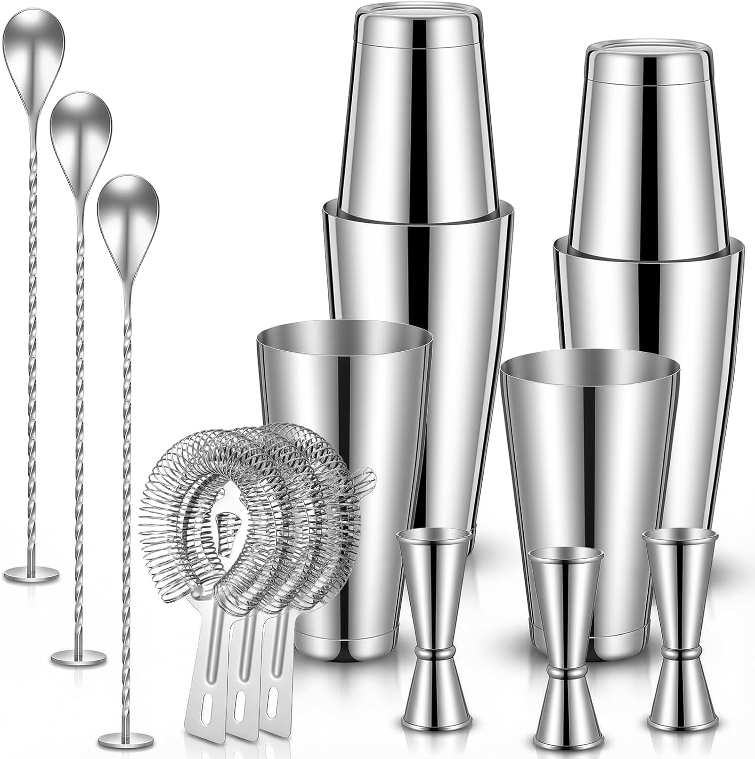 Cocktail Shaker Kit, 15 Pcs Stainless Steel Professional Boston Cocktail Shaker Set with Strainer, 18oz&28oz Mixed Alcohol Shaker, Mixing Spoon, Double Measuring Jigger, Bar Tools for Bartender