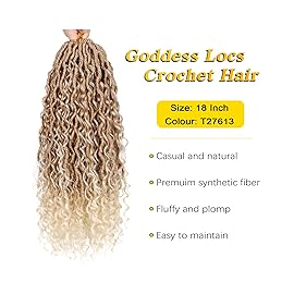 Aeagoo Goddess Locs Crochet Hair 18 Inch 7 Packs Faux Locs Crochet Hair for Black Women Pre Looped Blonde Goddess Locs Crochet Braids with Curly Ends (18 Inch, 7 Packs, 27/613)