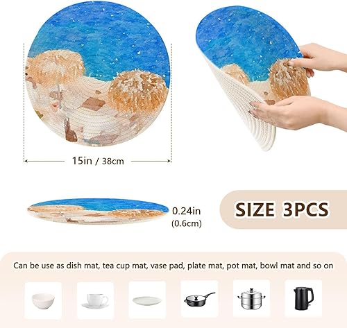 Miniatura 2 de 3 Pcs High Heat Trivet for Hot Pots and Pans 15in Cotton Thread Weave Heat Resistant Pad Holder for Teapot Kitchen Pan Protector Santorini Small