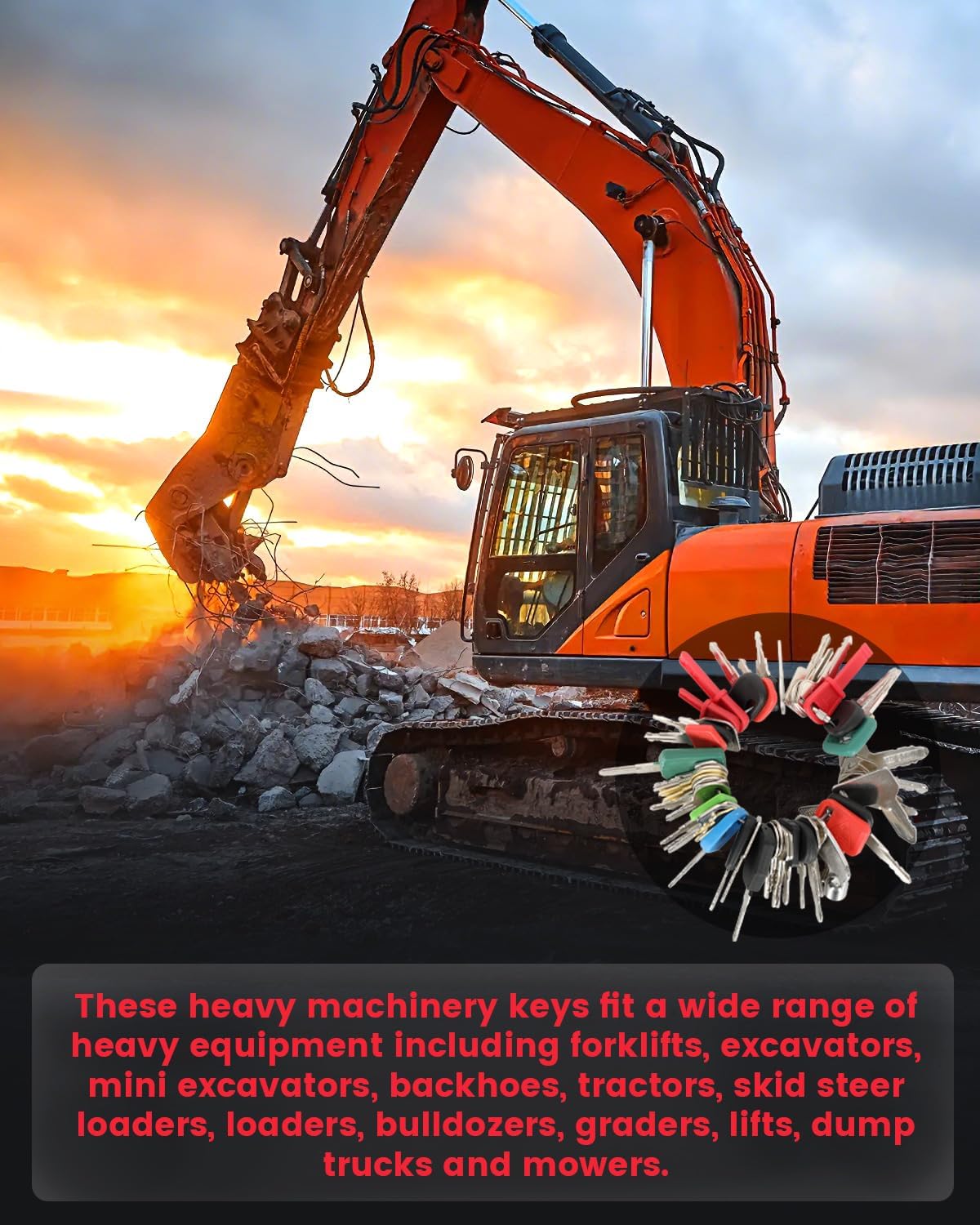 110PCS Non-Duplicate Heavy Equipment Keys Master Set Construction Ignition Key, 2 Sets of 28-Clip Marked Keychains, Operator Keys for cat John Deere Komatsu etc. Fit Excavator Forklift Tractor etc.