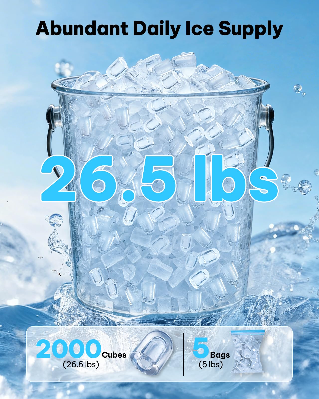 Silonn Ice Maker Countertop, 8 Ice Cubes In 6 Mins, 26.5 Lbs/24h, 2 Bullet Ice Sizes, Self-Cleaning Bullet Ice Maker, Portable Ice Machine For Kitchen, Party, Office, And RV Camping on Fridge.com - View 5