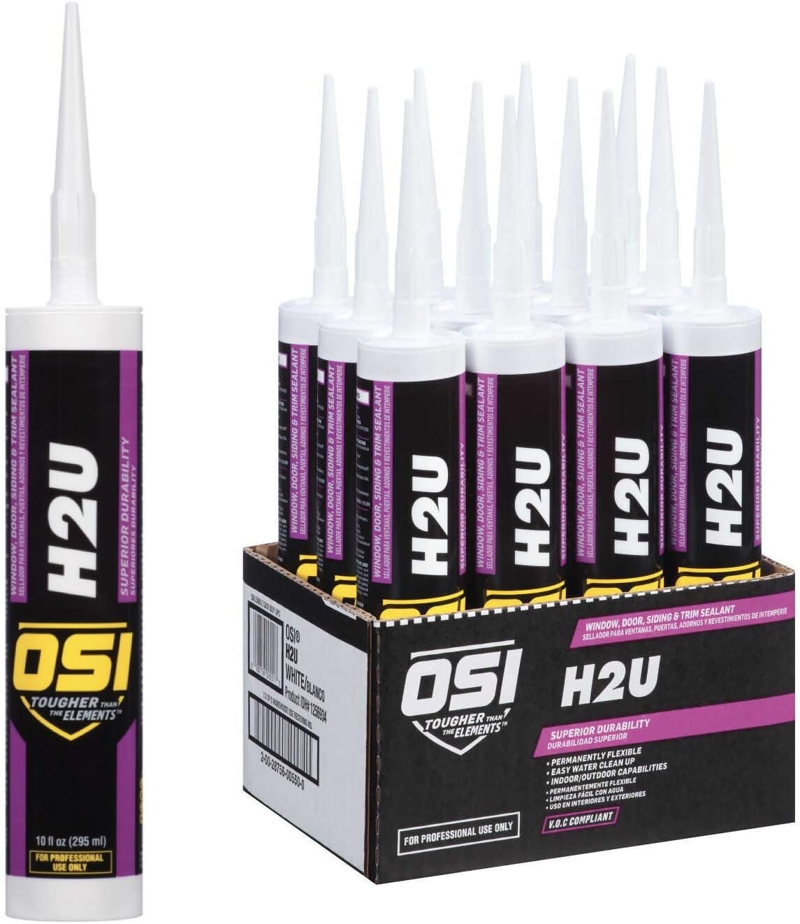 OSI H2U High Performance Window, Door, Siding and Trim Sealant, 10 Ounce Cartridge, White 001, Case of 12
