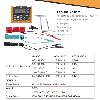 PM2302 Digital Ground Earth Tester, 0 4k Insulation Resistance Meter with LCD Backlight Display for Electricians, Telecom & Power Line Technicians, Portable Soil Resistivity Tester