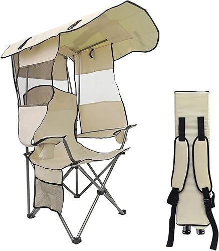 BDL Silla de camping con toldo plegable portátil con soporte para tazas, persianas laterales, bolsillo lateral para campamento, playa, pesca,