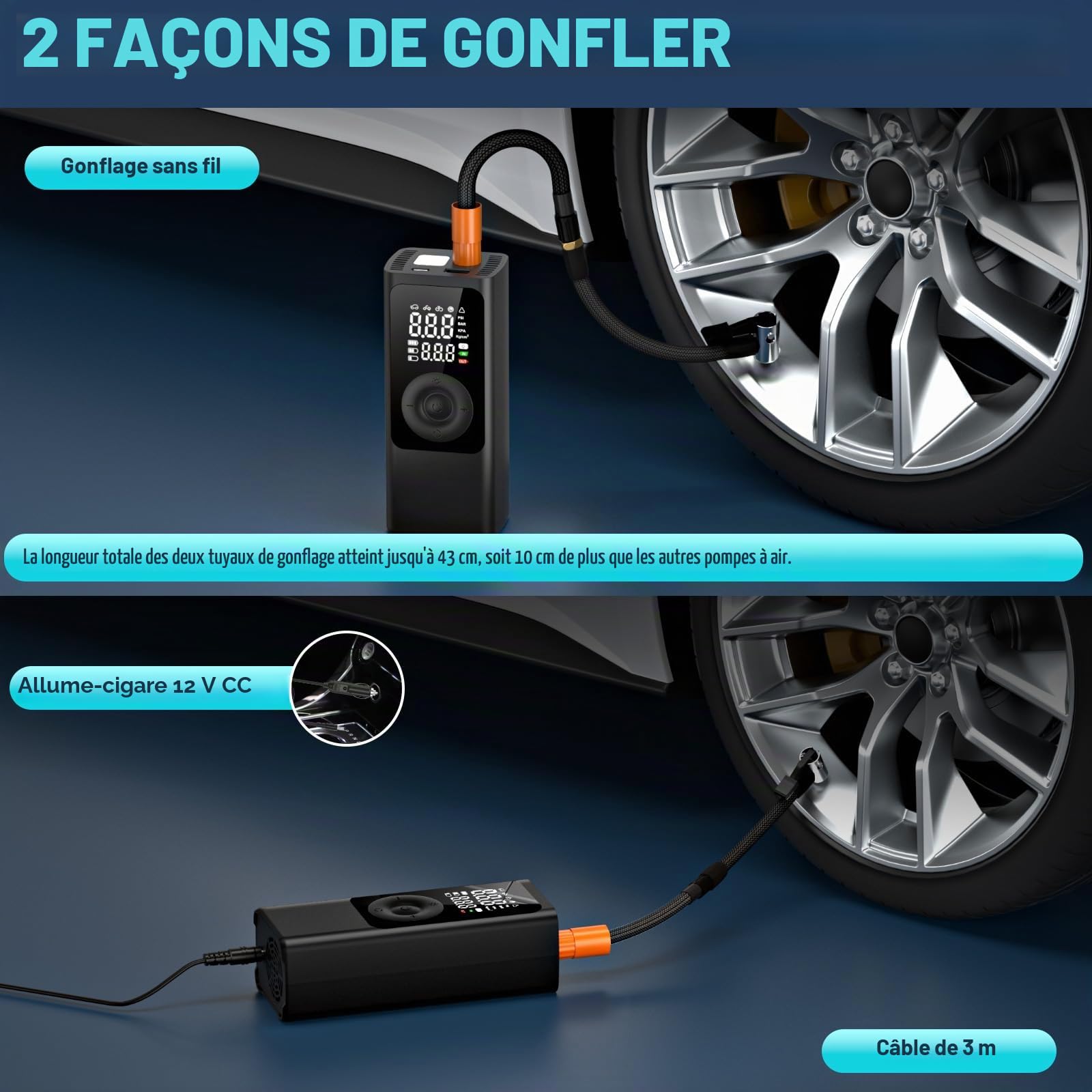 Pompe à air électrique - Pompe à air sans fil - 150 PSI - 7800 mAh - Compresseur portable avec écran LCD numérique