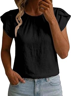Summer Tops for Women 2026 Vacation Trendy Casual High Neck Cotton Linen Breathable Cap Sleeve Womens Top Extra Long