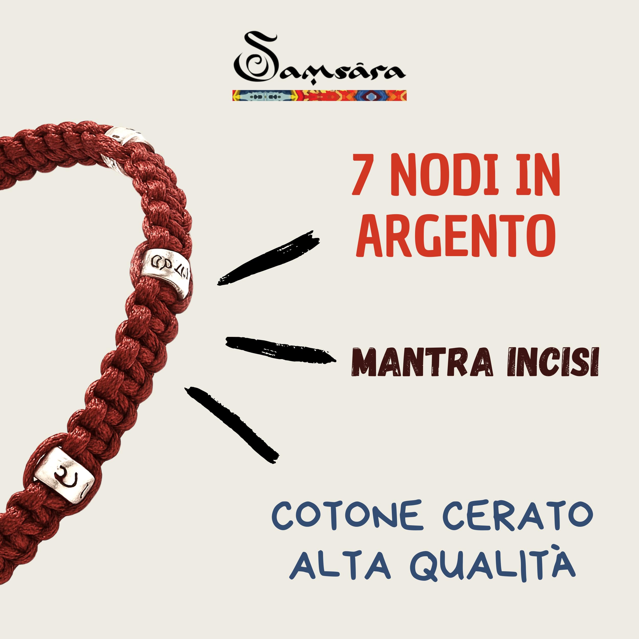 Samsara Bracciale 7 Nodi Rosso o Nero [CON ARGENTO 925, REGOLABILE] Bracciale Kabbalah, Braccialetto Portafortuna - Protezione e Fortuna - Unisex