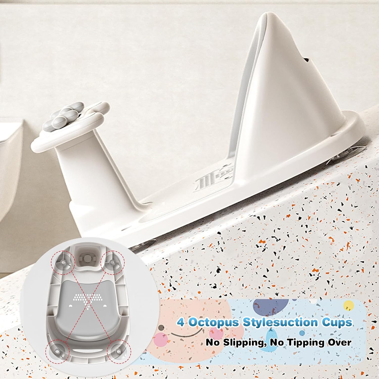 Baby Bath Seat for Babies 6 Months & Up - Bathtub Seats for Babies Sitting Up, Non-Slip,Smart Real-Time Temperature& 4 Suction Cups(Grey)