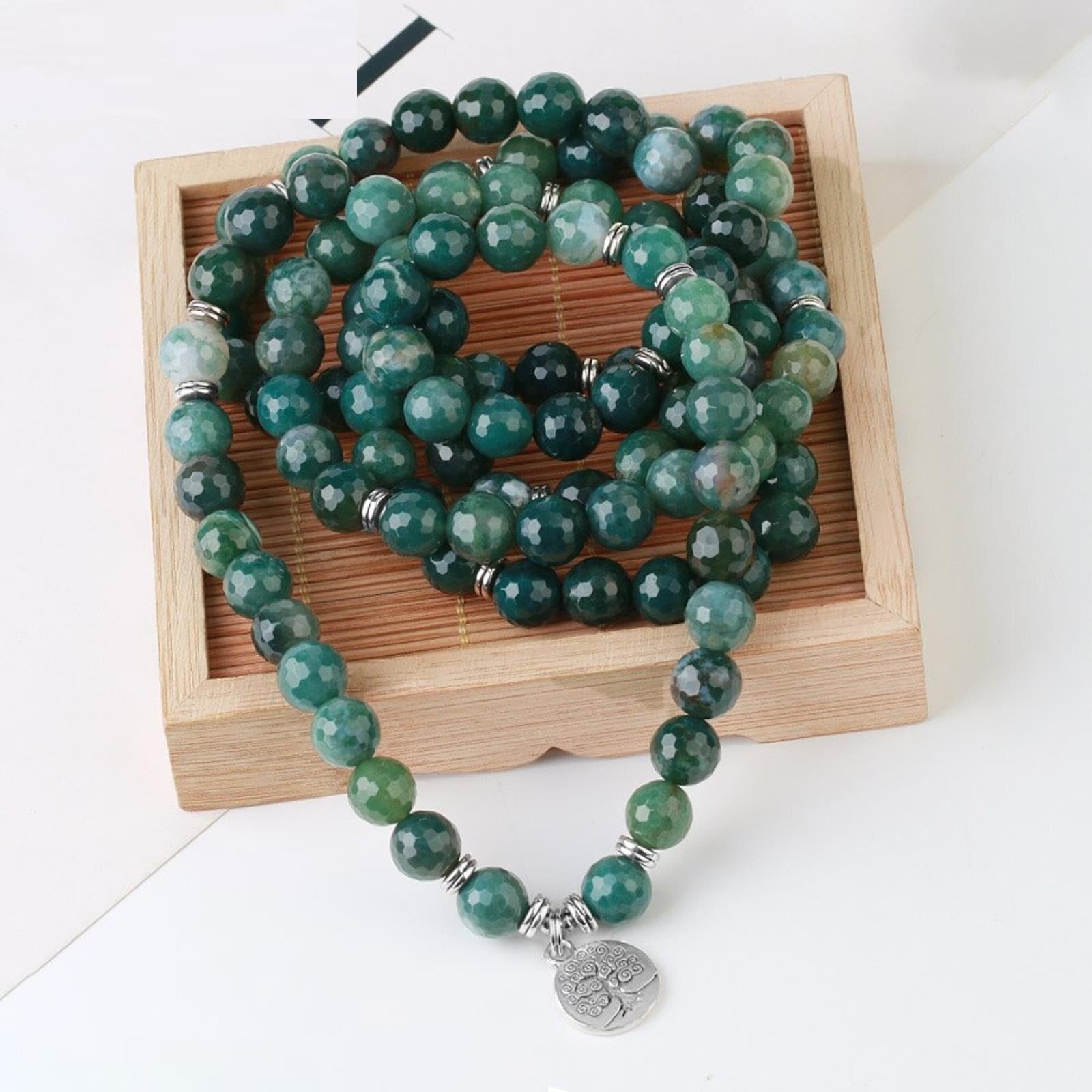 Bracciale Con Ciondoli Albero Della Vita 10 Mm Agata Muschiata Sfaccettata Braccialetti Avvolgenti In Pietra Naturale Per Gioielli Da Donna Multi Fili