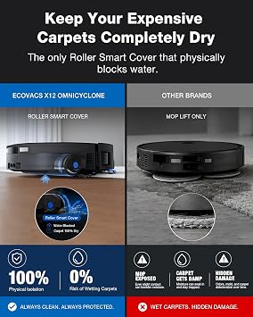 ECOVACS DEEBOT X12 OMNICYCLONE Robot Vacuum and Mop, FocusJet Pre-Spray, Bagless Station, OZMO Roller Instant Self Washing, Blast 22000Pa Suction, ZeroTangle, PowerBoost Charging for Large House