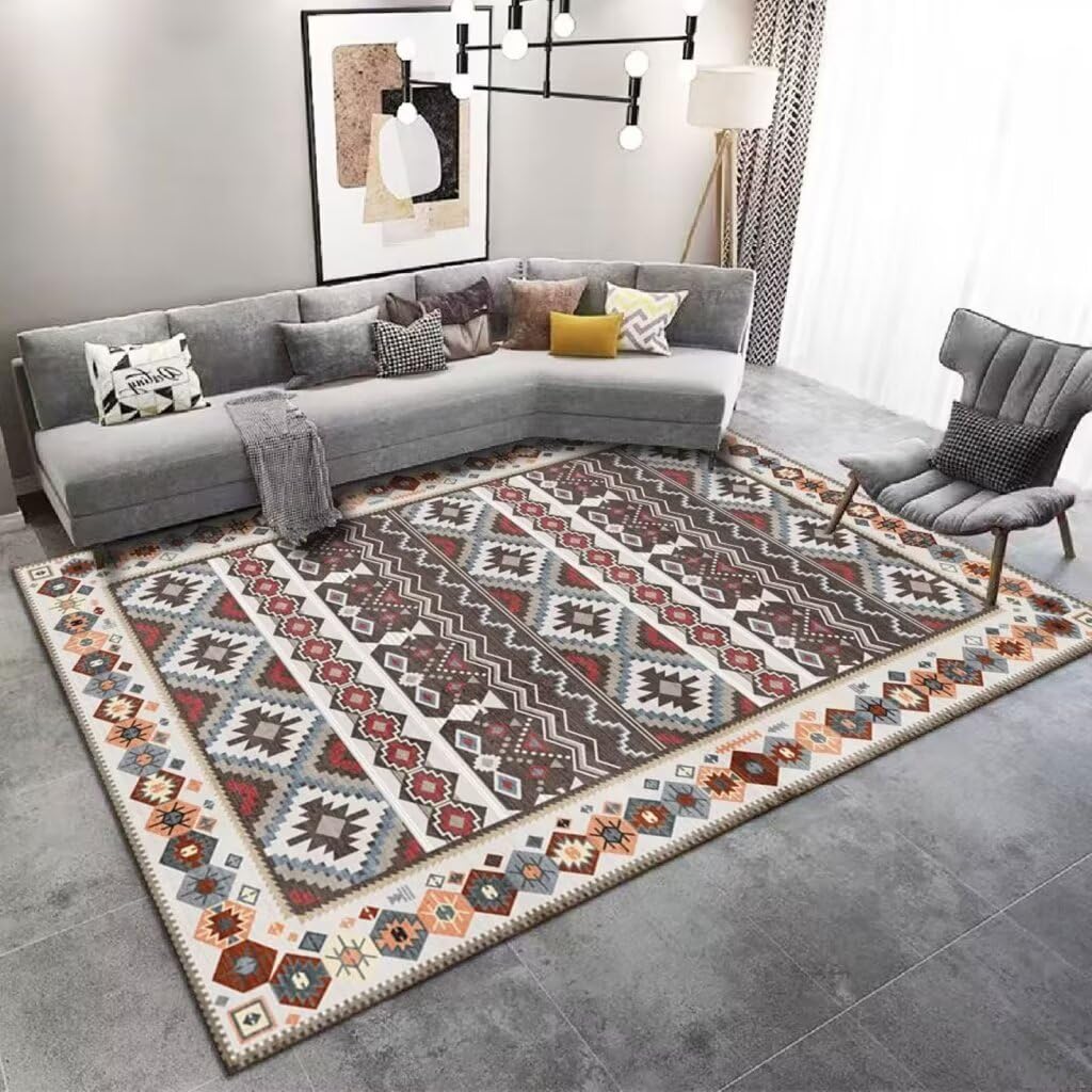 Tapis de créateur lavable grand format géométrique et antidérapant