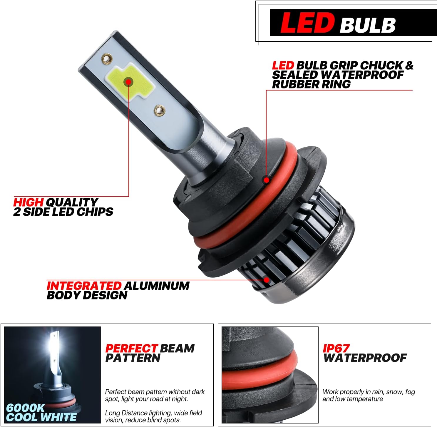 M-AUTO Headlight Assembly with 2 Pre-assembled 6000K LED Bulbs Compatible with 2004-2008 Ford F-150, 06-08 Mark LT, Headlamps w/Black Housing Clear Lens Clear Corner