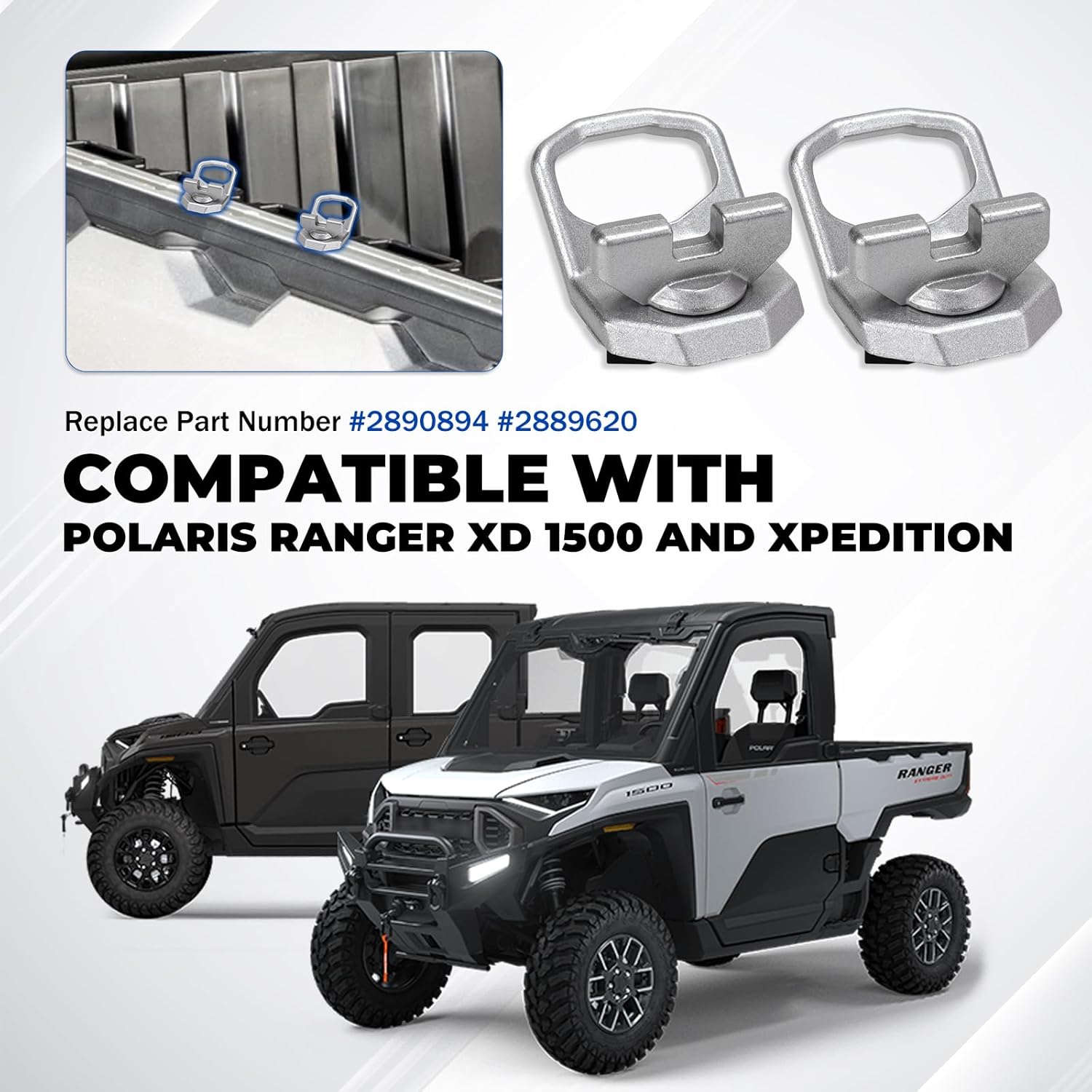 Lock and Ride Max D-Rings for Polaris Xpedition Ranger 1500 XD 2026 2024 2025 Northstar Crew Premium Ulimate ADV XP 5 Replacement# 2889620 2890894, Set of 2 (Silver)