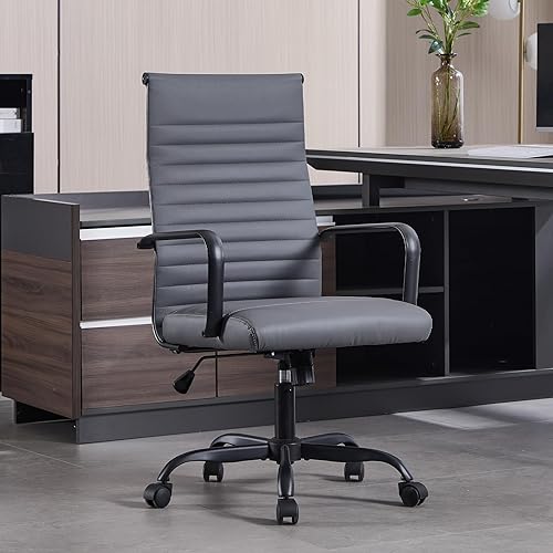 Silla de Oficina, Sillas Ergonómicas Ejecutivas para Sala de Conferencias, Silla de Escritorio de Cuero Acanalada con Soporte Lumbar, Silla