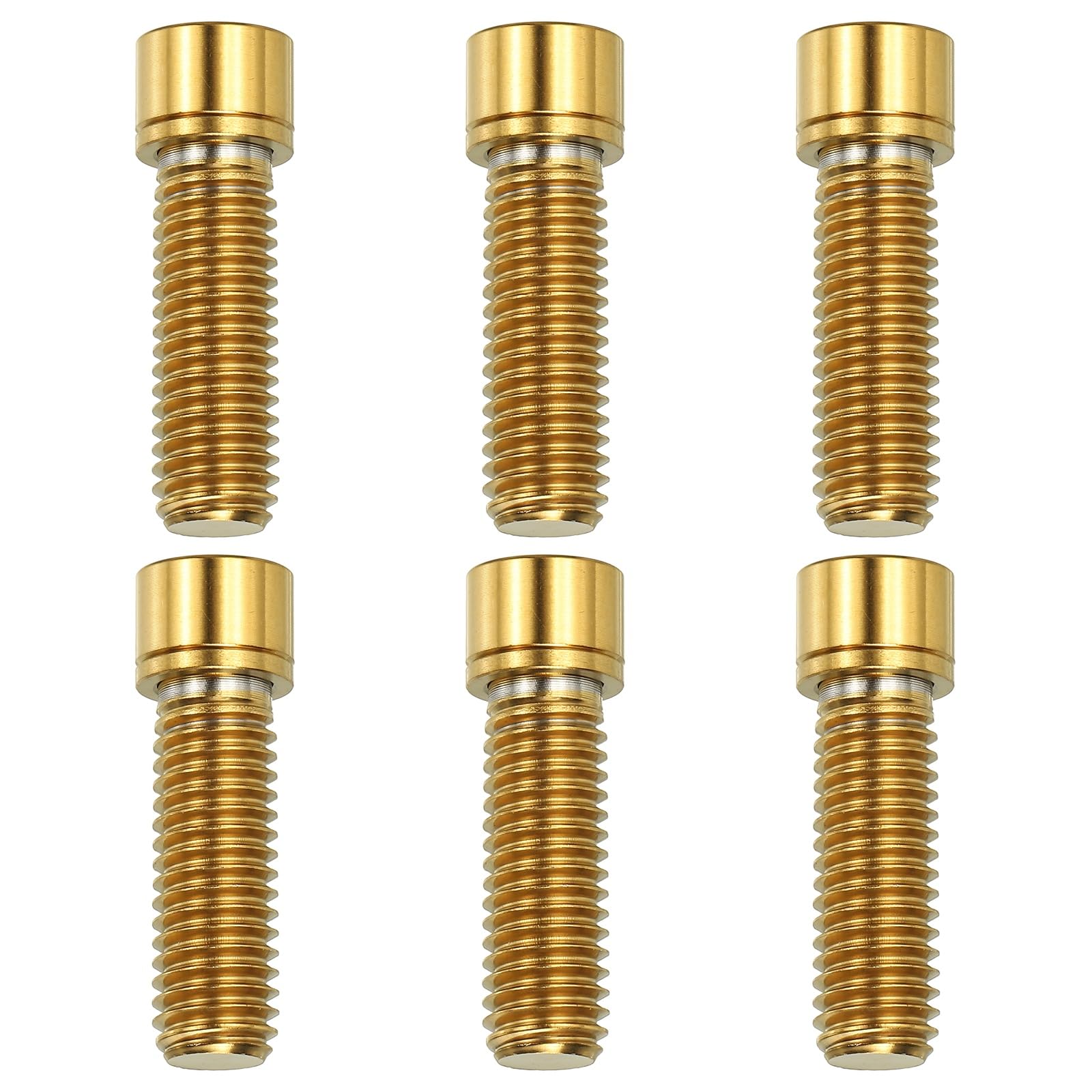 YELARXI Titanium Bicycle Stem Bolt, M8x25mm Hex Socket Head Bolt with Washer Anti-Corrosion Screw 6Pcs & Gold-Fitting For(Bicycle/MTB/Road/Mountain Bike Stem Fixing Part)