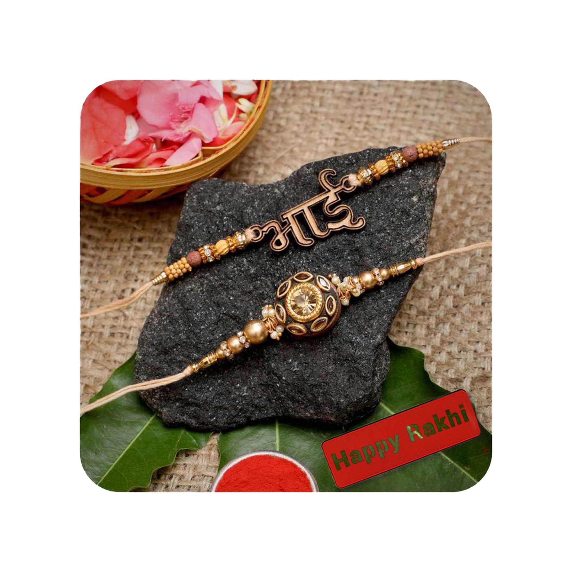 eCraftIndia Set of 2 Golden Bhai Word and Pearls, Designer Rakhis, Happy Rakhi Wooden Cutout with Roli Chawal Pack - Rakhi for Brother, Bhaiya, Bhai (B0D1CFQ1Y2) Amazon Price History, Amazon Price Tracker