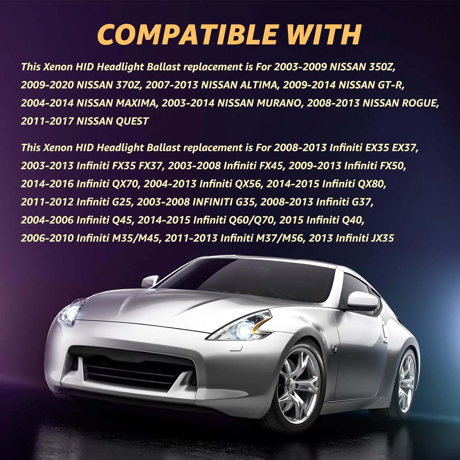 Xenon HID Headlight Ballast Fit for Nissan Altima Maxima Murano Quest Rogue 350Z 370Z GT-R, for Infiniti EX35 FX35 QX70 G35 Q60 M35, Control Unit with Igniter & D2S Bulb Replace 28474-8991A, Pair