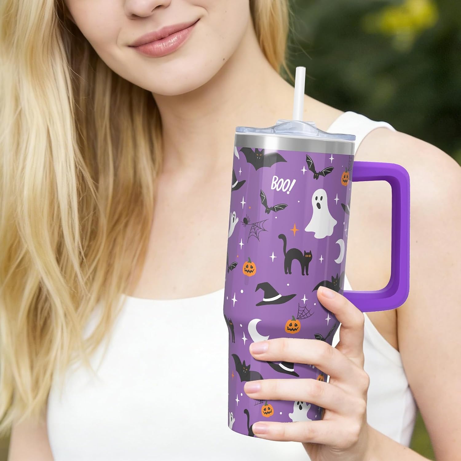 30 oz Halloween Insulated Tumbler with Handle & Straw for Halloween Gifts image 5