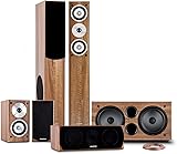 auna Linie-501-WN - Ensemble enceintes 5.1 Home Cinéma 600W RMS pour utilisation home cinéma, hifi - châssis bassreflex en bois - 2 enceintes colonnes, 2 enceintes bibliothèque, subwoofer, enceinte ce