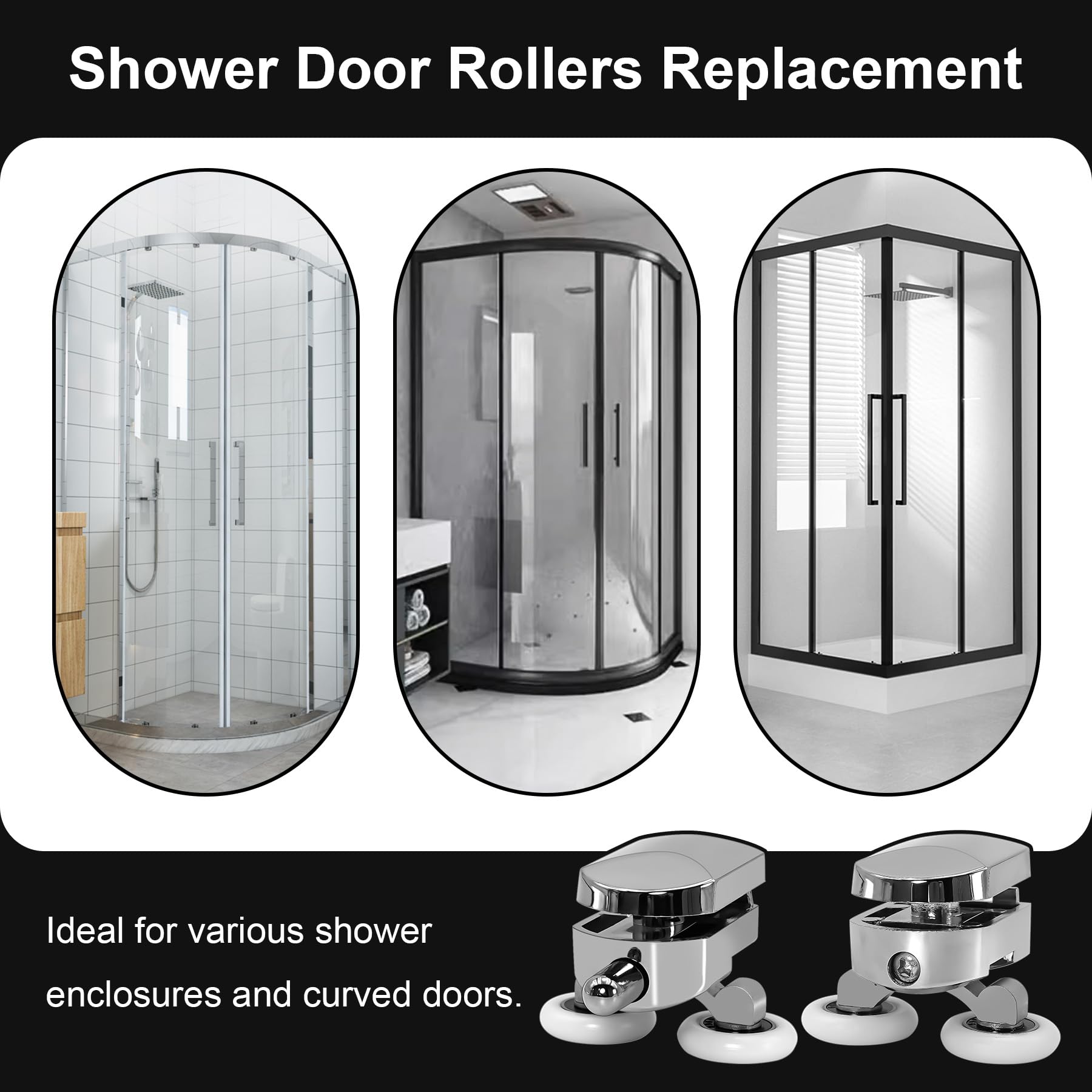 8 rulli di ricambio per porta della doccia da 23 mm, ruote scorrevoli in vetro per box doccia curvi, guide a rullo per bagno, per vetro da 4-6 mm, blocco anti-collisione (4 rulli superiori e 4
