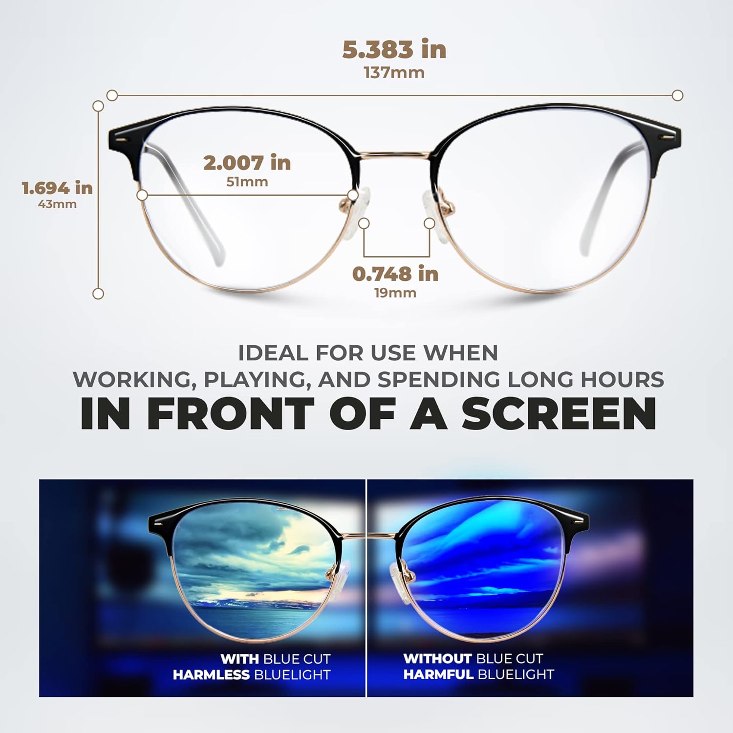 Blue Light Blocking Glasses – Anti-Fatigue Computer Glasses Prevent Eye Strain Vintage Mettal Gaming Glasses - Image 3