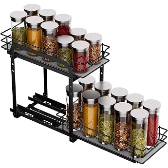 MAYZOLOP Extendable Spice Rack, Cabinet Organiser, Kitchen, 2 Tier Spice | Extendable Cabinet Organiser - Spice Storage - Hei