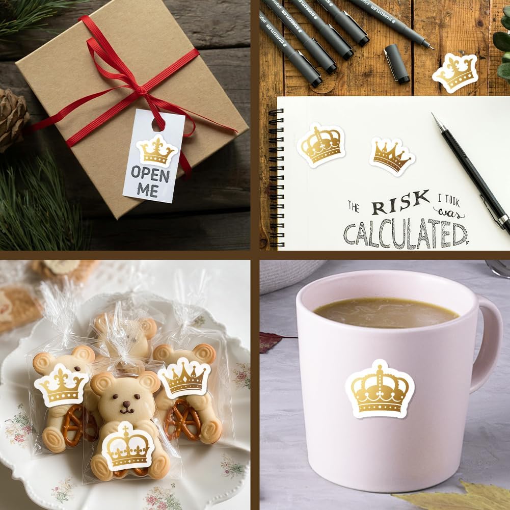 AHANDMAKER 240Pcs Gold Crown Self-Adhesive Stickers, Waterproof Crown Stickers Decorative Paper Decals for Planner Calendar Journals Scrapbook Crafting Arts Party Decor Gift Bag Envelope Seal