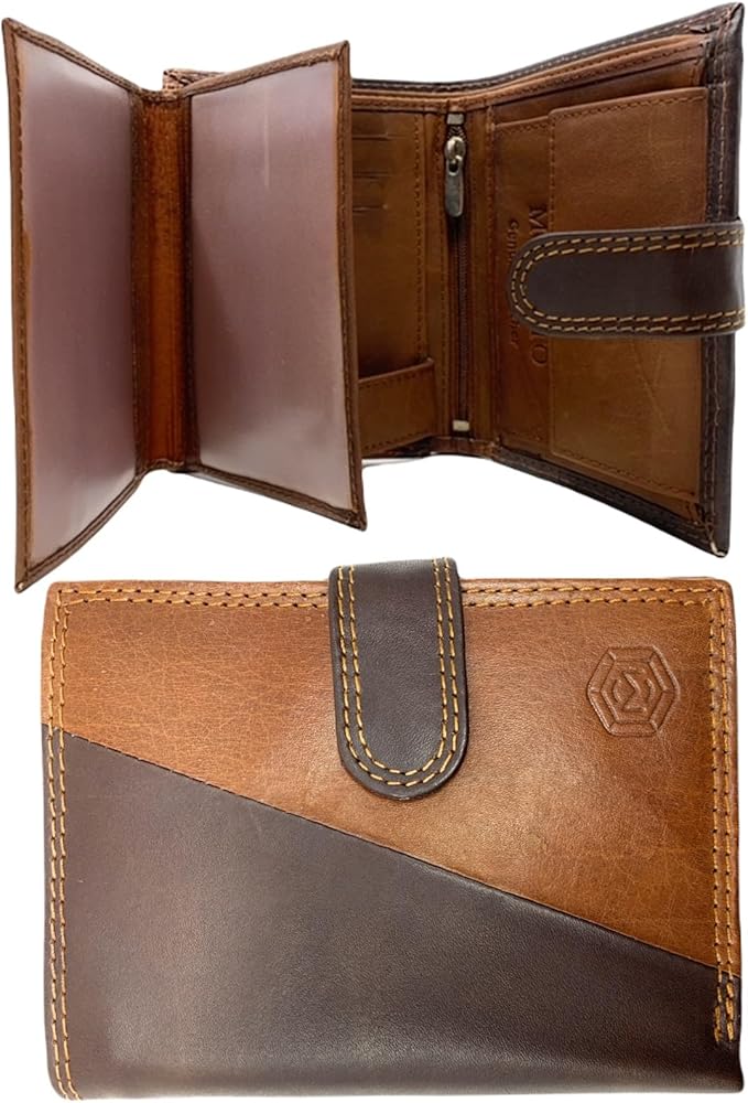 Marroncino Rfid Blocco Uomo Vera Pelle Portafogli A 3 Carta D