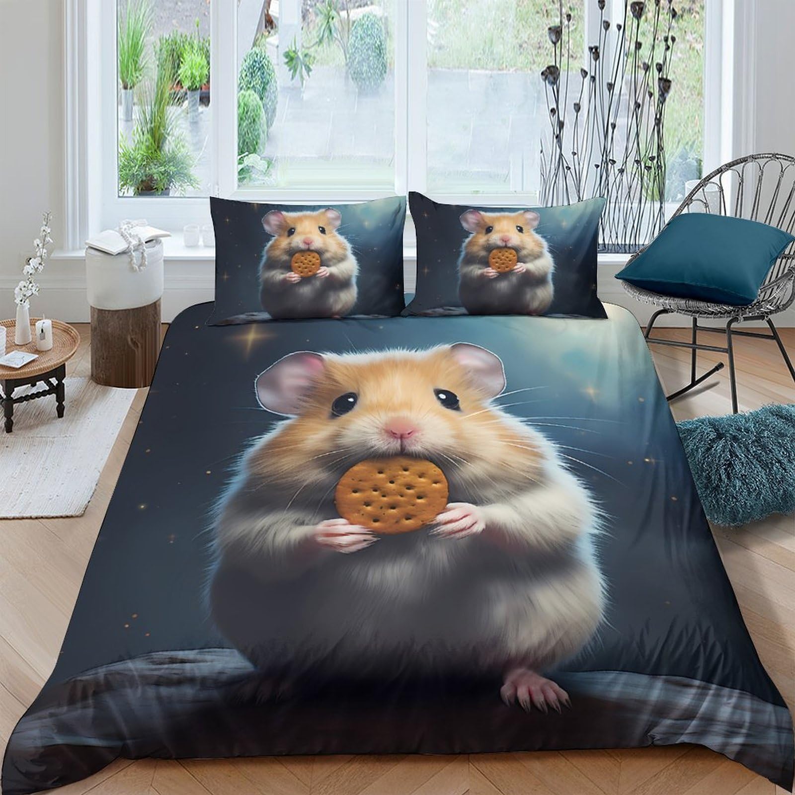 Ctjqhvkz Style-9 3D Printed Cute Hamster Fitted Sheet Microfiber Soft Breathable Cookie Pattern Bed Cover For Bedroom Dorm Mattress Decor Single（135X200cm）