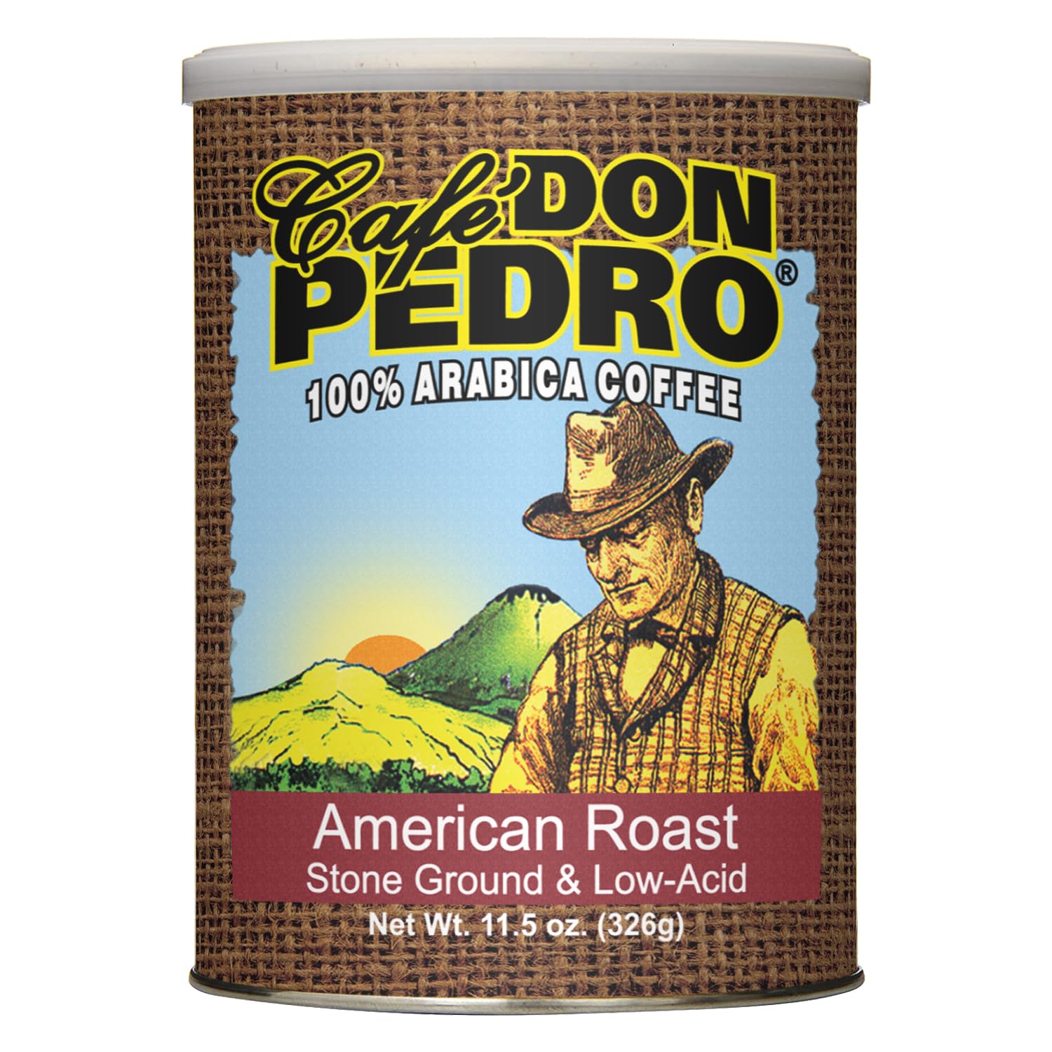 Cafe Don Pedro American Roast Naturally Low Acid Coffee, Medium Roast Stone Ground Coffee, Stomach Friendly, Prevents Acid Reflux. 11.5 Ounce Regular Can (6 Cans)