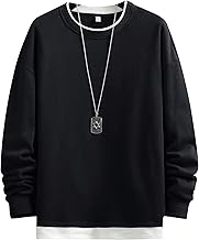 W Wonyo Men's Sweatshirt, Autumn Clothes, Long Sleeve, Pullover, Lightweight, Thin, Popular, Layered Look, Fashionable, Stylish, Top, Casual, Long T-Shirt, Large Size, Long Sleeve T-Shirt, Color Block