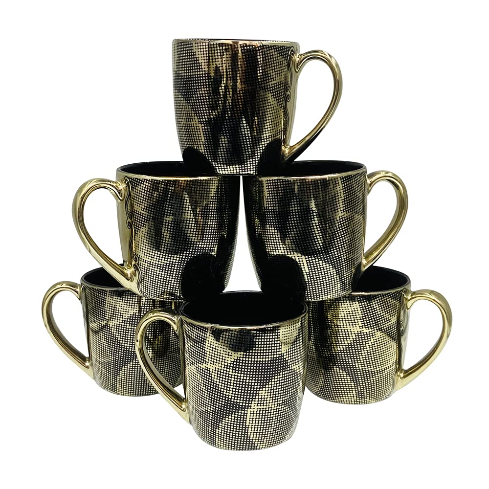 Home-Cart Premium Bone China Black Gold Tea Cup Coffee Mug and Set of 6 (Color-Multicolor) Size-200 ml 1
