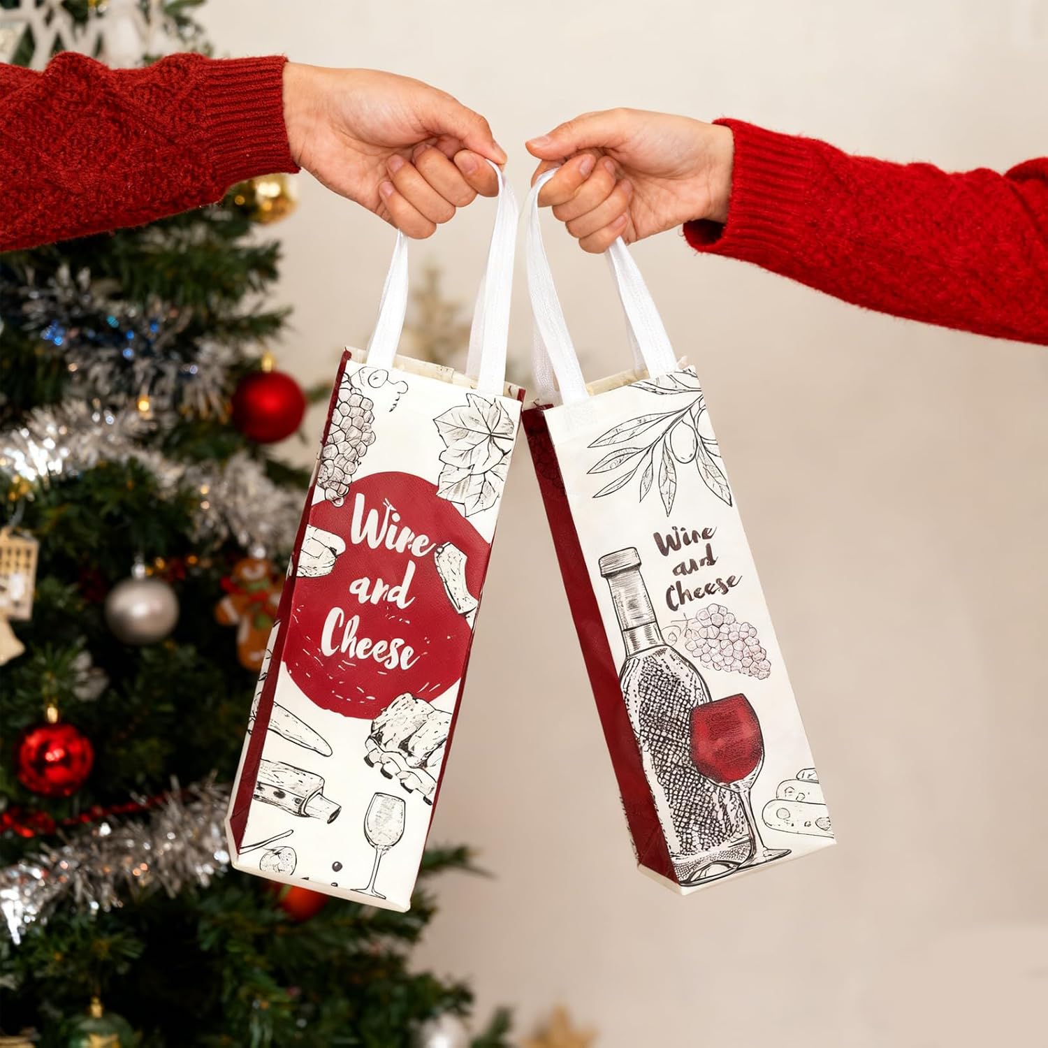 48-Pack Wine Gift Bags with Handles - Reusable Printed Non-Woven Carrier Totes for Wine Bottle, Champagne & Liquor Wine Bottle Gift Bag - Image 5